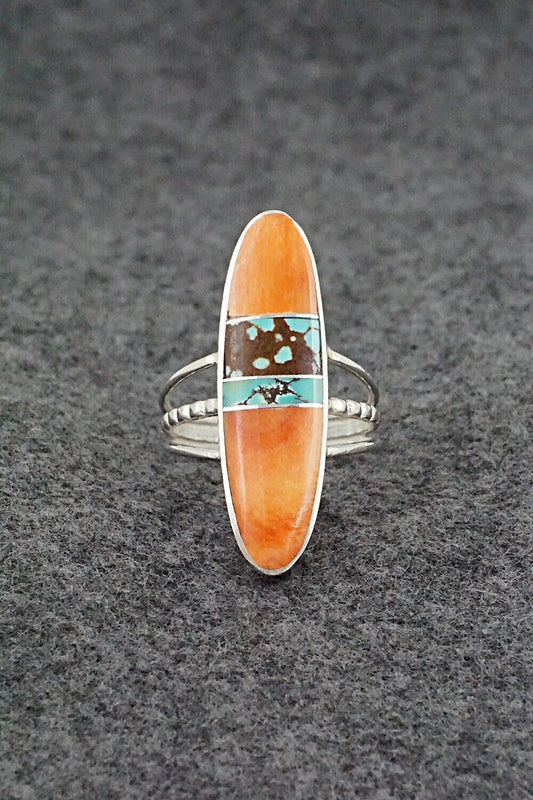 Spiny Oyster, Turquoise & Sterling Silver Ring - Harold Smith - Size 8.5