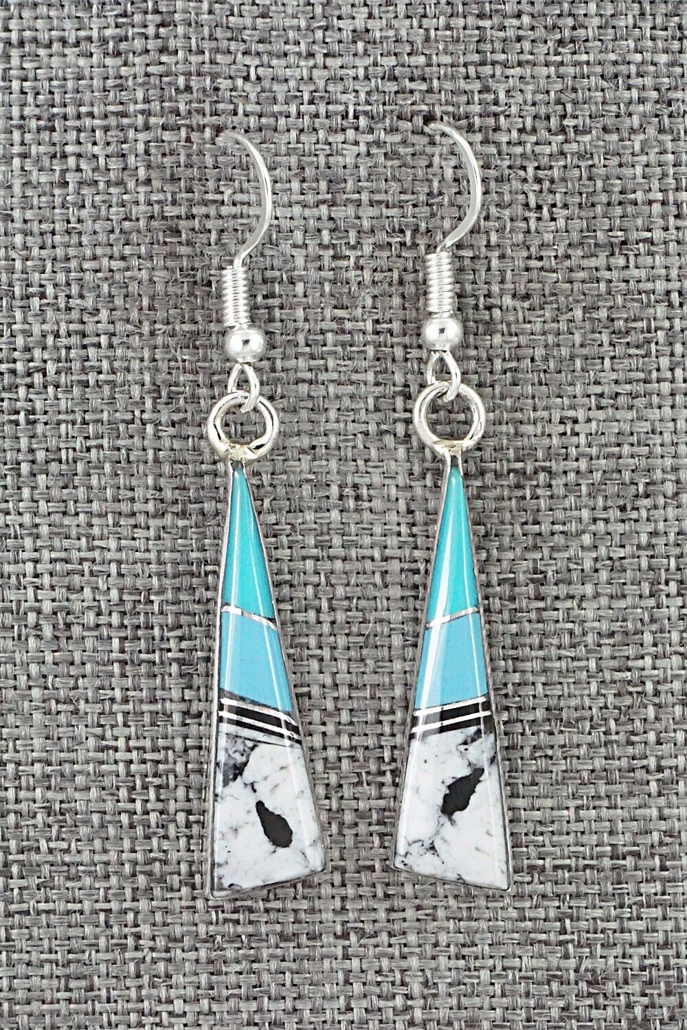 Turquoise, White Buffalo & Sterling Silver Inlay Earrings - Marilyn Yazzie