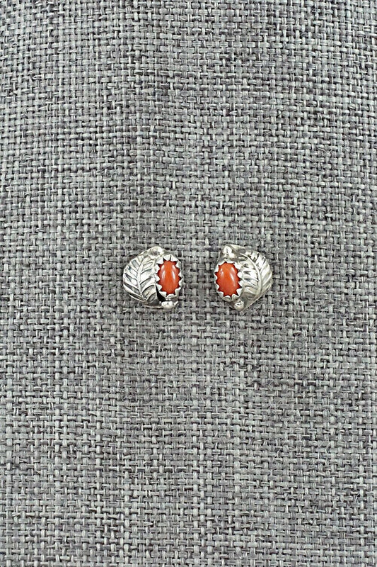 Coral & Sterling Silver Earrings - Roselene Joe