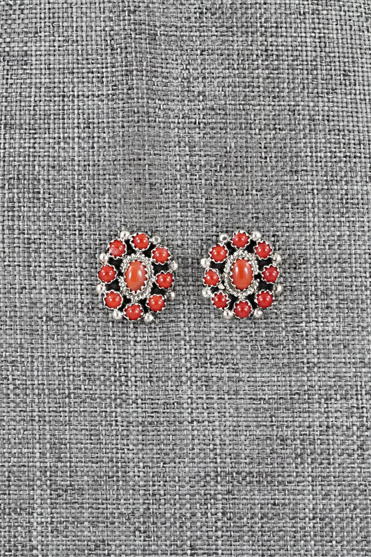 Coral & Sterling Silver Earrings - Nathaniel Curley