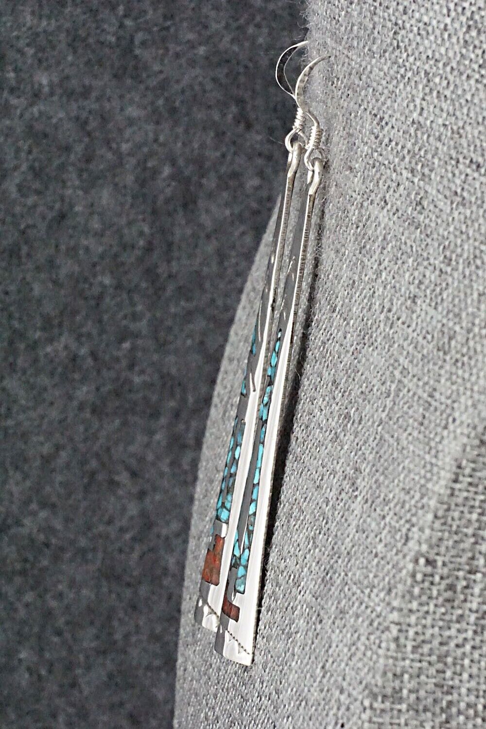 Turquoise, Coral & Sterling Silver Earrings - Jolene Yazzie