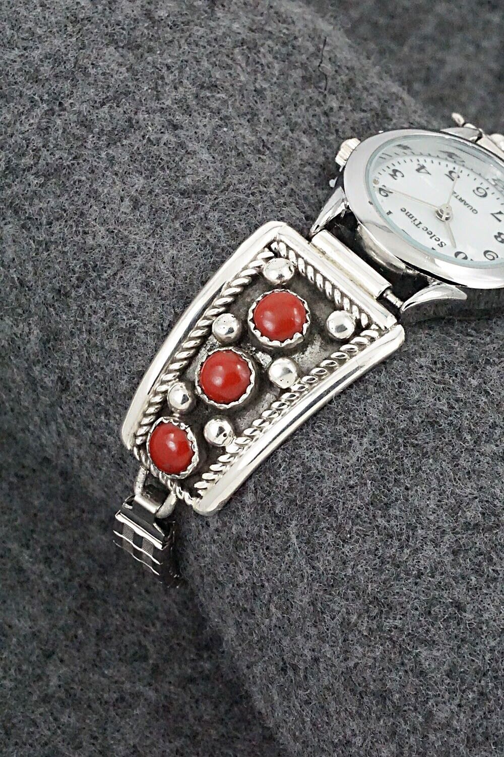 Coral & Sterling Silver Watch Bracelet - Paul Largo