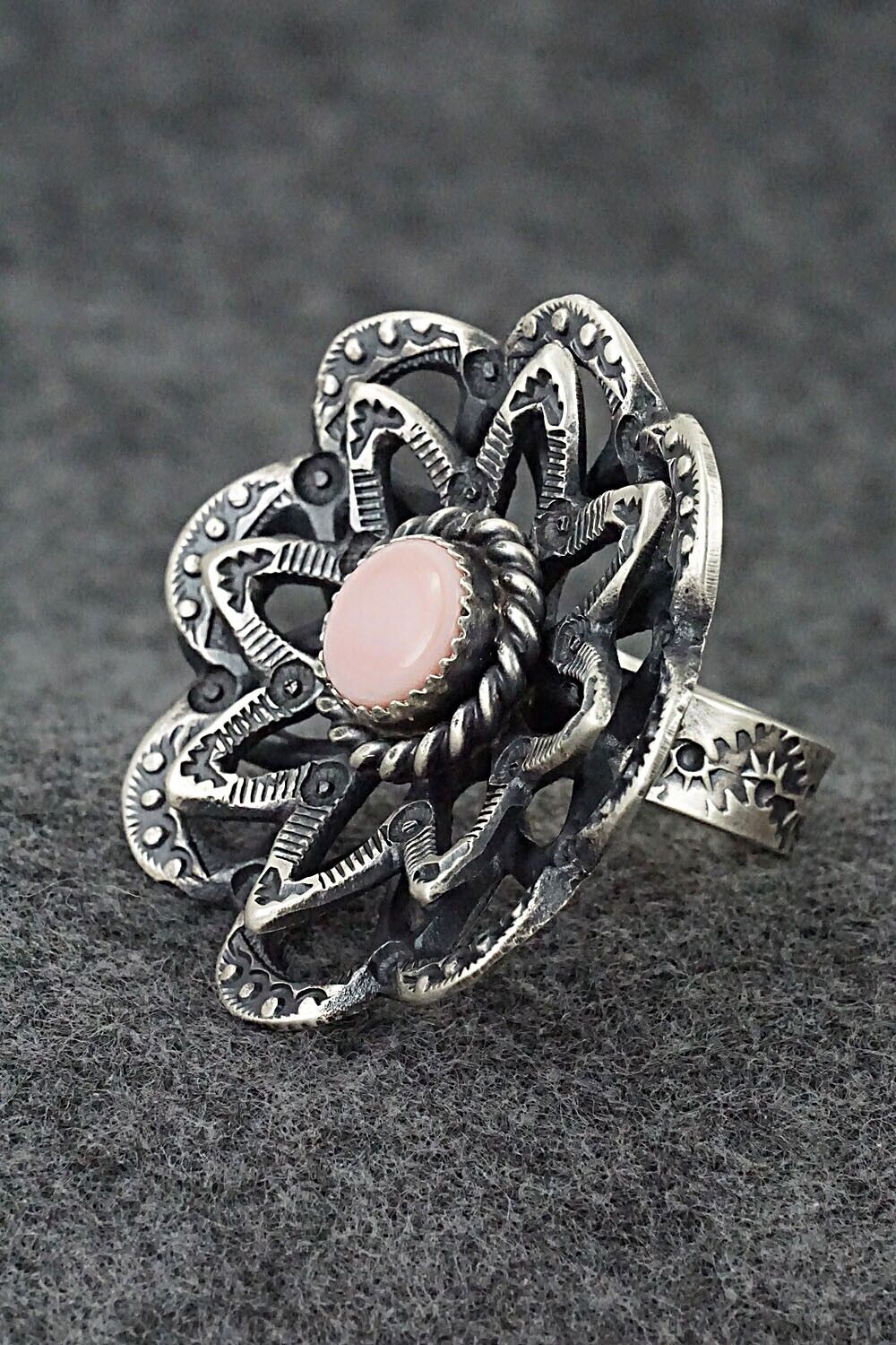 Pink Conch Shell & Sterling Silver Ring - Kevin Billah - Size 8 (Adj)