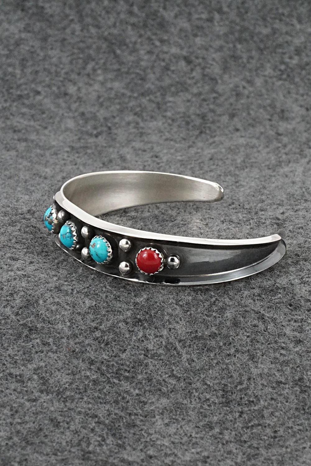Turquoise, Coral & Sterling Silver Bracelet - Paul Largo