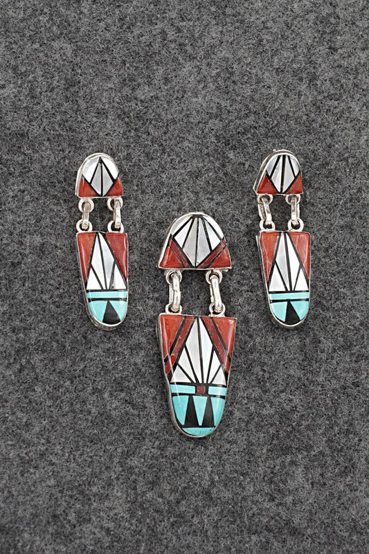 Multi-Stone & Sterling Silver Pendant and Earrings Set - Ola Eriacho