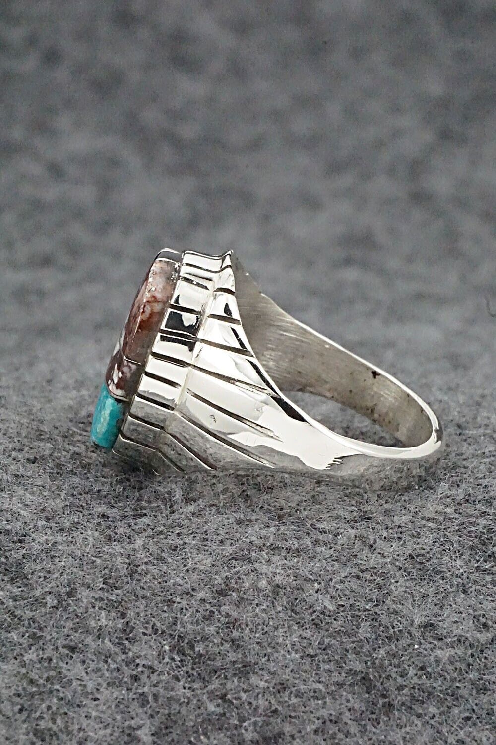 Wild Horse, Turquoise, Onyx & Sterling Silver Ring - Trevor Jack - Size 12