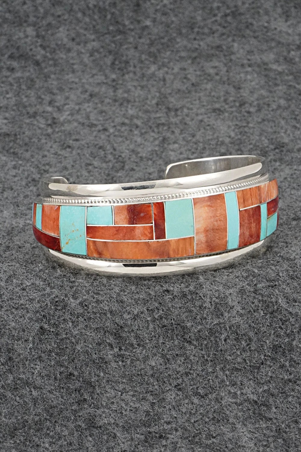 Turquoise, Spiny Oyster & Sterling Silver Bracelet - Glendora Booqua