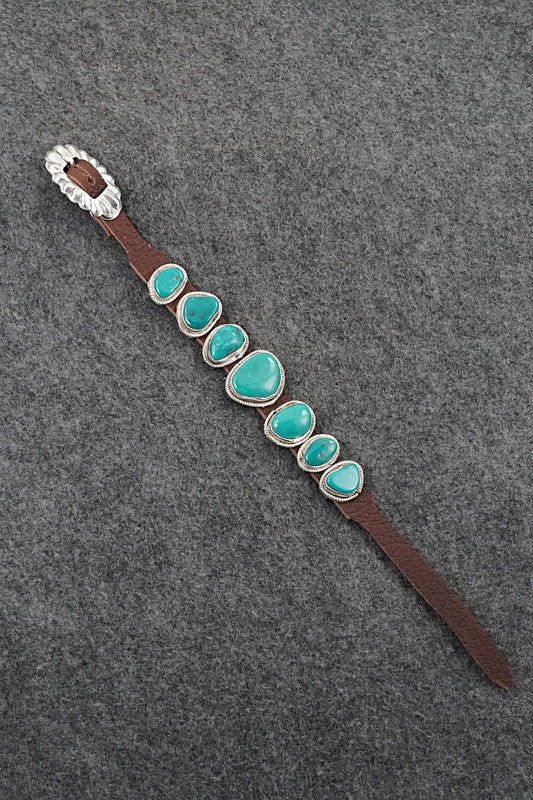 Turquoise, Sterling Silver & Leather Bracelet - Rosita Charlie
