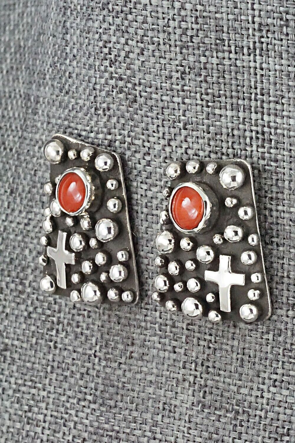 Coral & Sterling Silver Earrings - Thomas Valencia