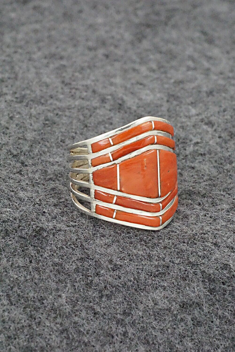 Coral & Sterling Silver Ring - Andrew Enrico - Size 8.5