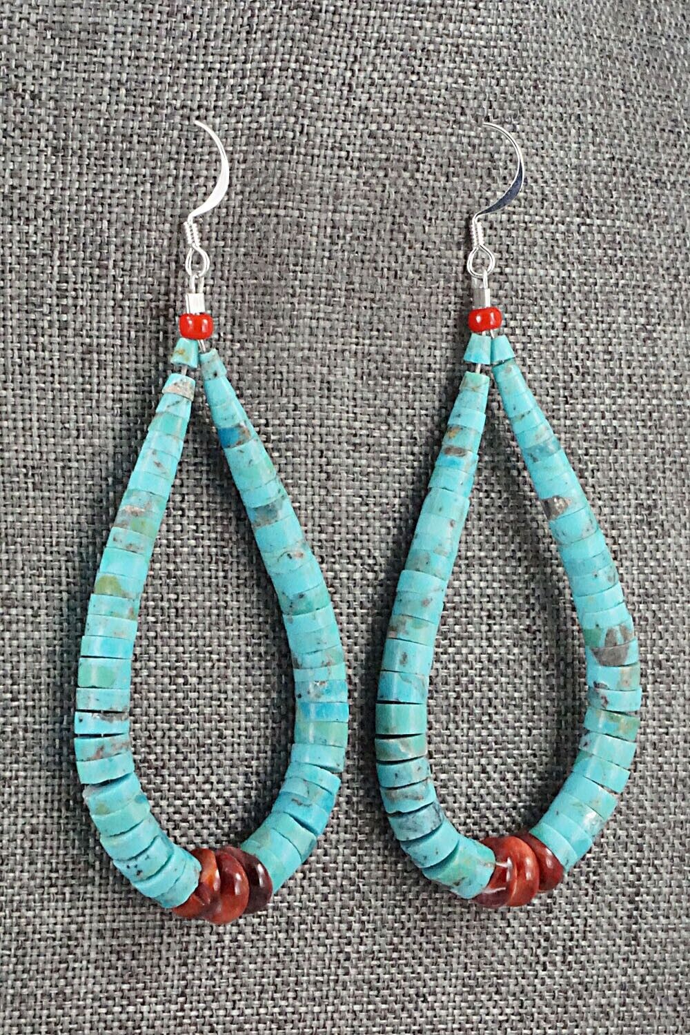 Spiny Oyster, Turquoise & Sterling Silver Earrings - Lupe Lovato