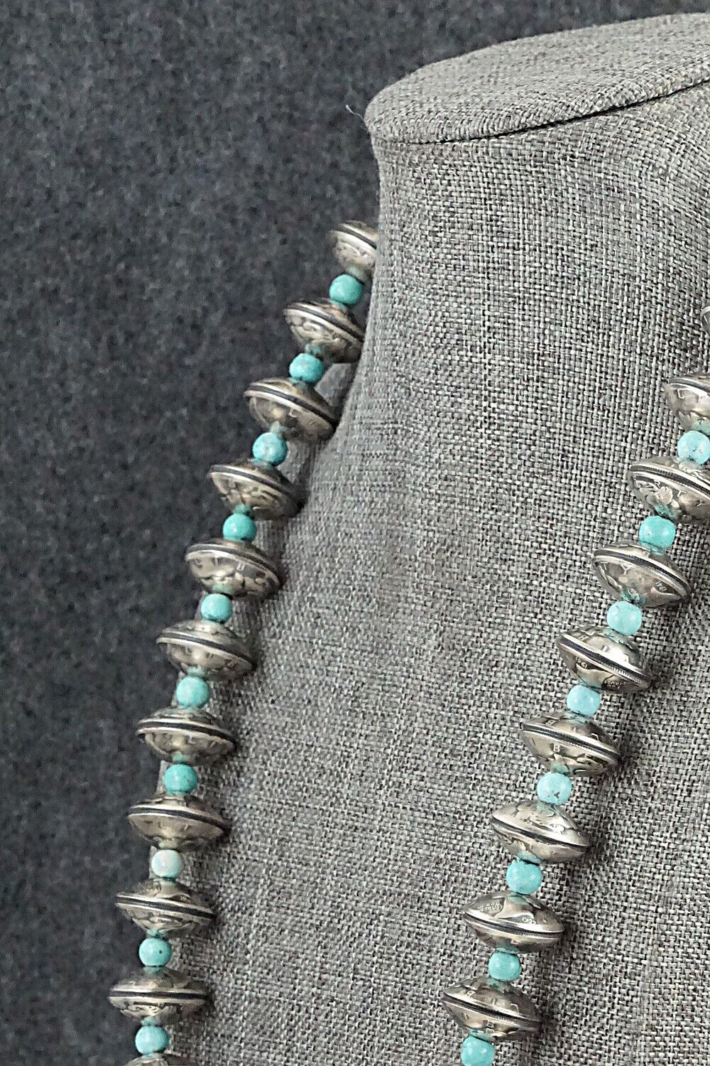 Turquoise & Handmade Mercury Dime Bead Sterling Silver Necklace - Julius Burbank