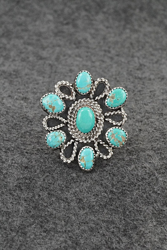 Turquoise & Sterling Silver Ring - Delbert Arviso - Size 8 Adj.