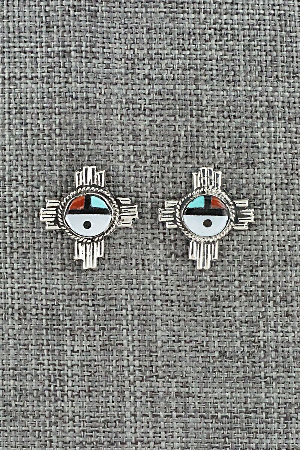 Multi Stone & Sterling Silver Inlay Earrings - Clifford Cheama