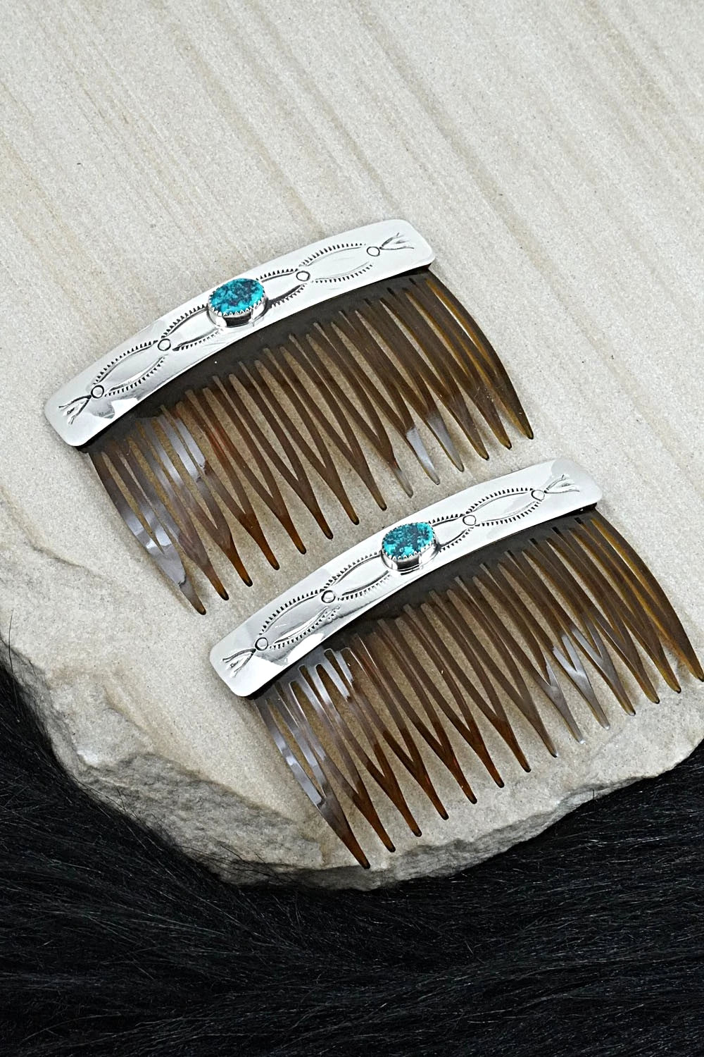Turquoise & Sterling Silver Hair Combs - Jolene Begay