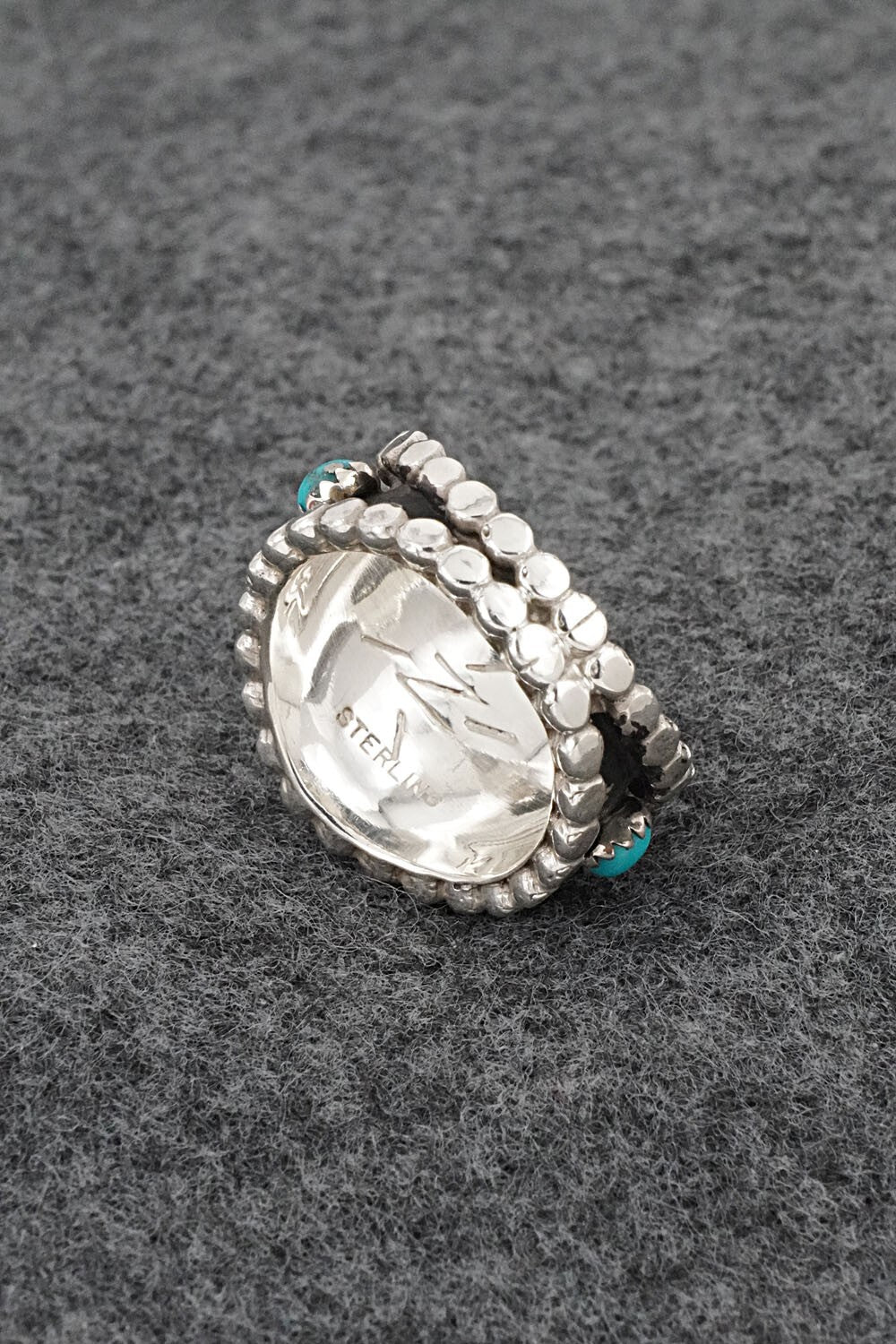 Turquoise & Sterling Silver Ring - Kenny Lonjose - Size 7