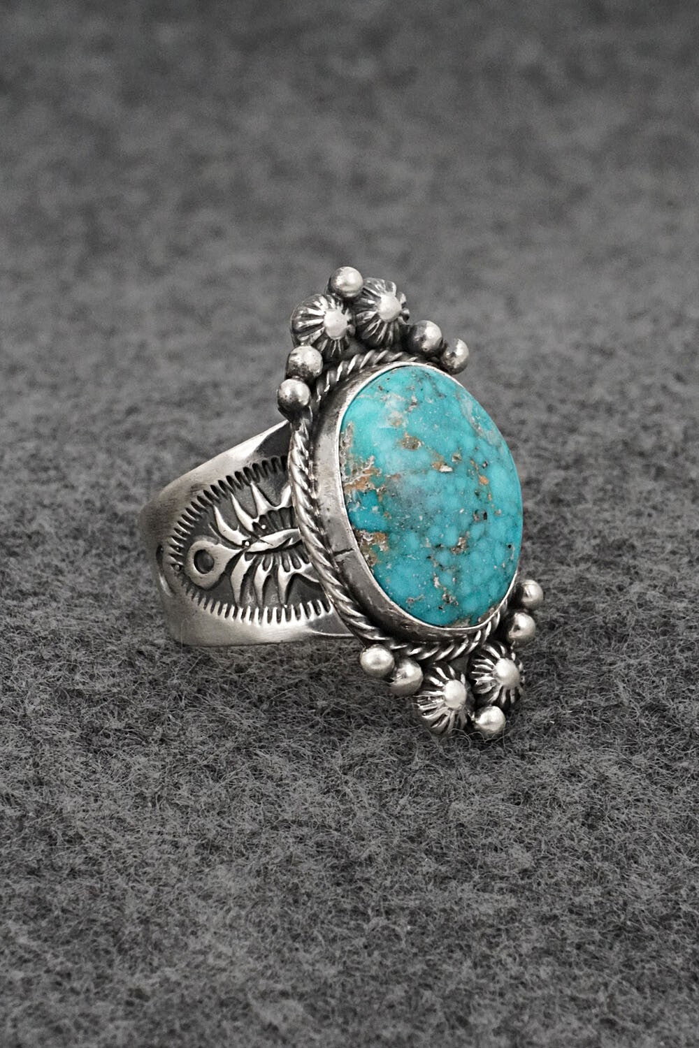 Turquoise & Sterling Silver Ring - Samuel Yellowhair - Size 7.5