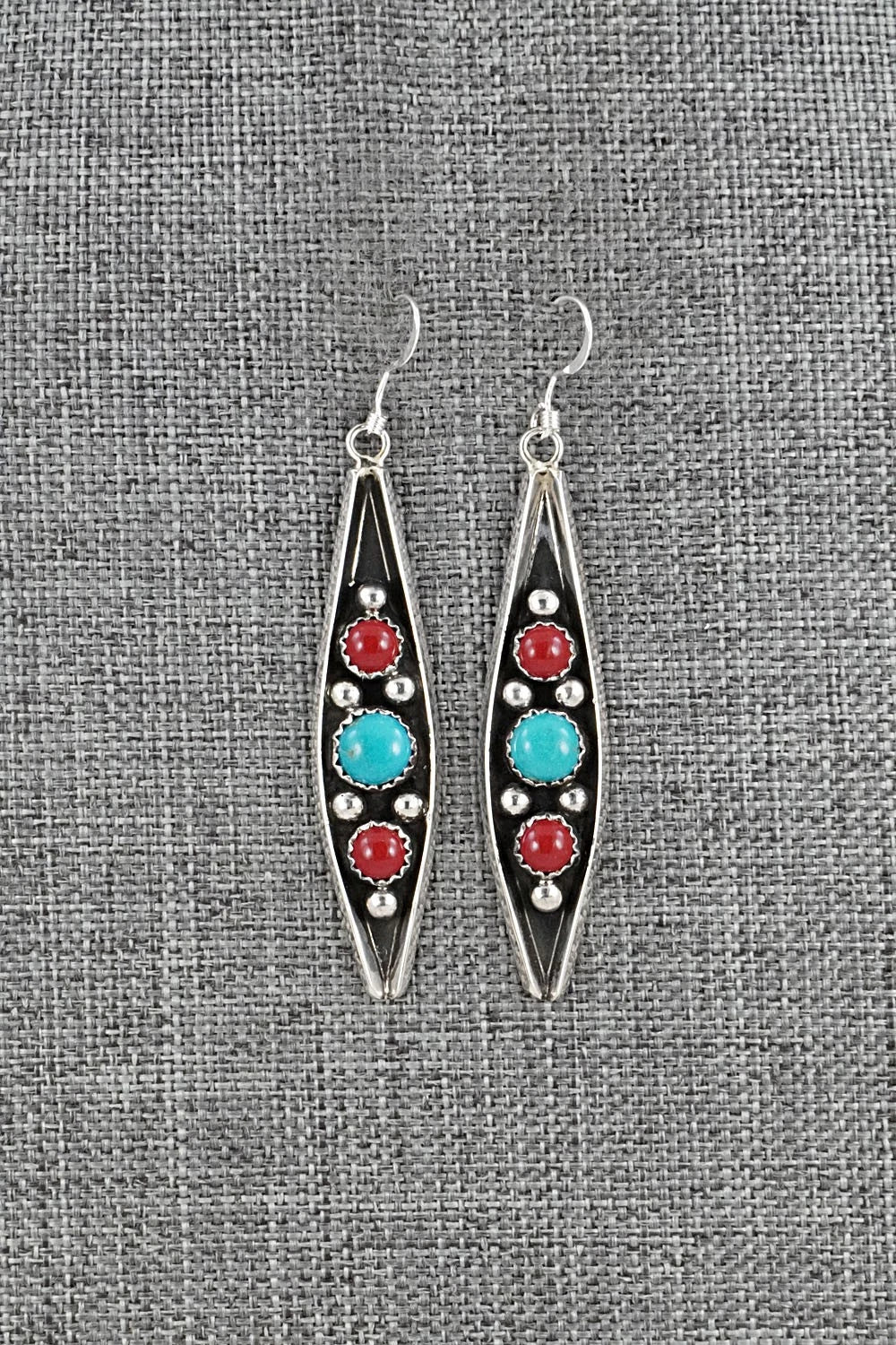 Turquoise, Coral & Sterling Silver Earrings - Paul Largo