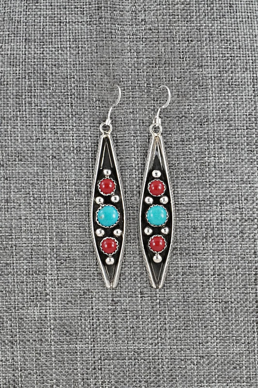 Turquoise, Coral & Sterling Silver Earrings - Paul Largo