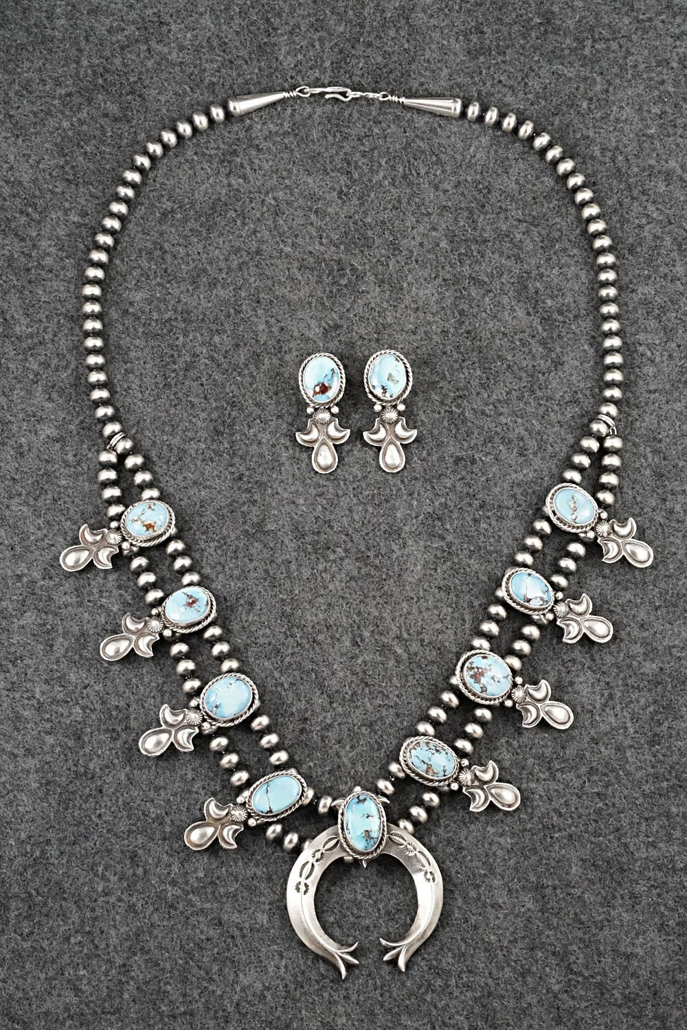 Turquoise & Sterling Silver Squash Blossom Set - Adrienne Gordon