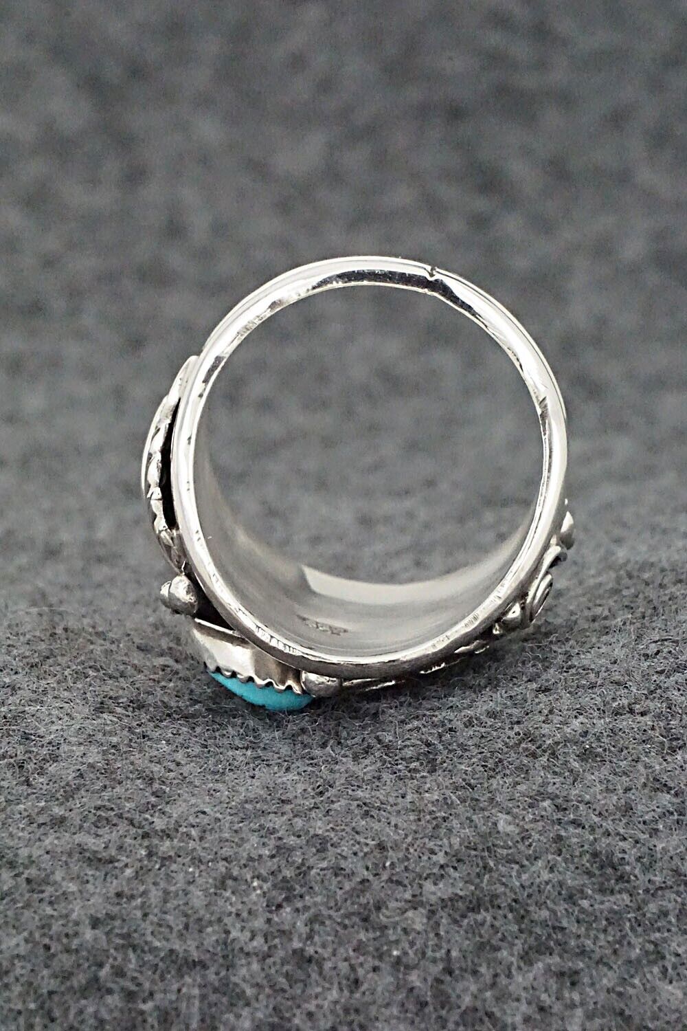 Turquoise, Coral & Sterling Silver Ring - Jeannette Saunders - Size 13.75