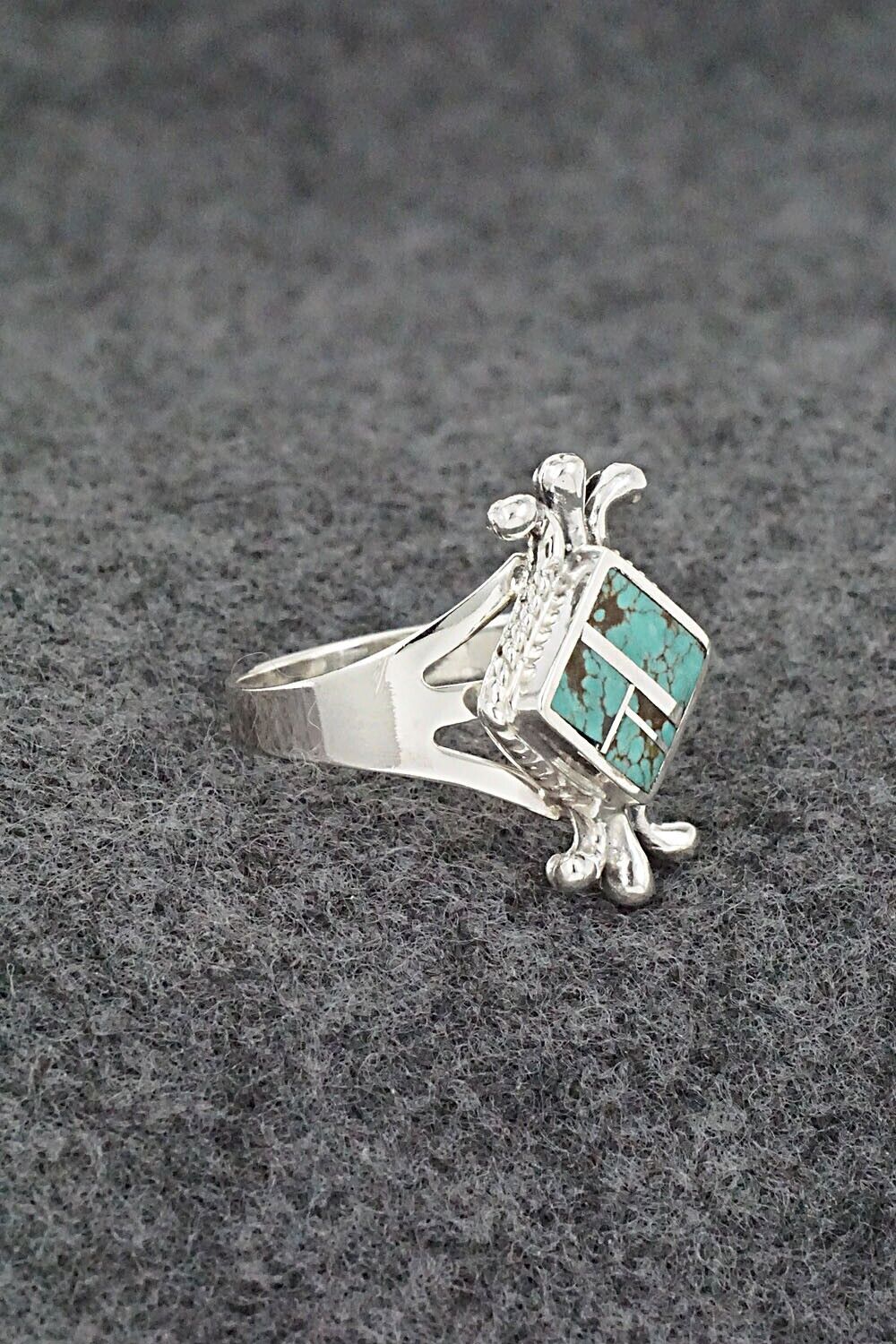 Turquoise & Sterling Silver Inlay Ring - James Manygoats - Size 8