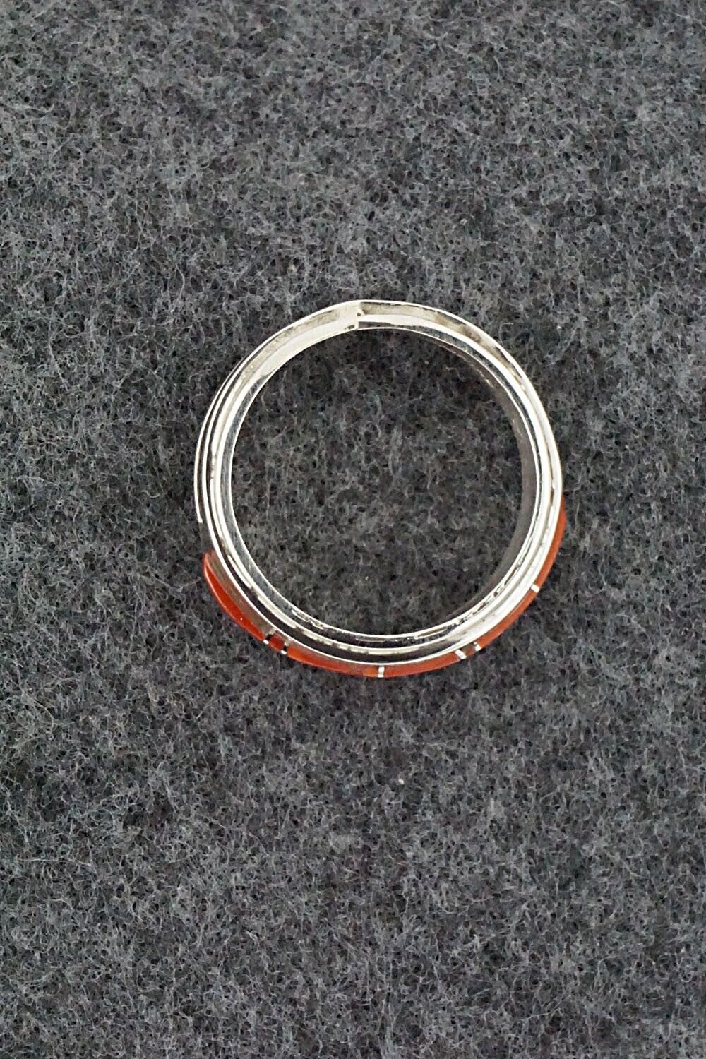 Coral & Sterling Silver Inlay Ring - Wilbert Muskett Jr. - Size 7