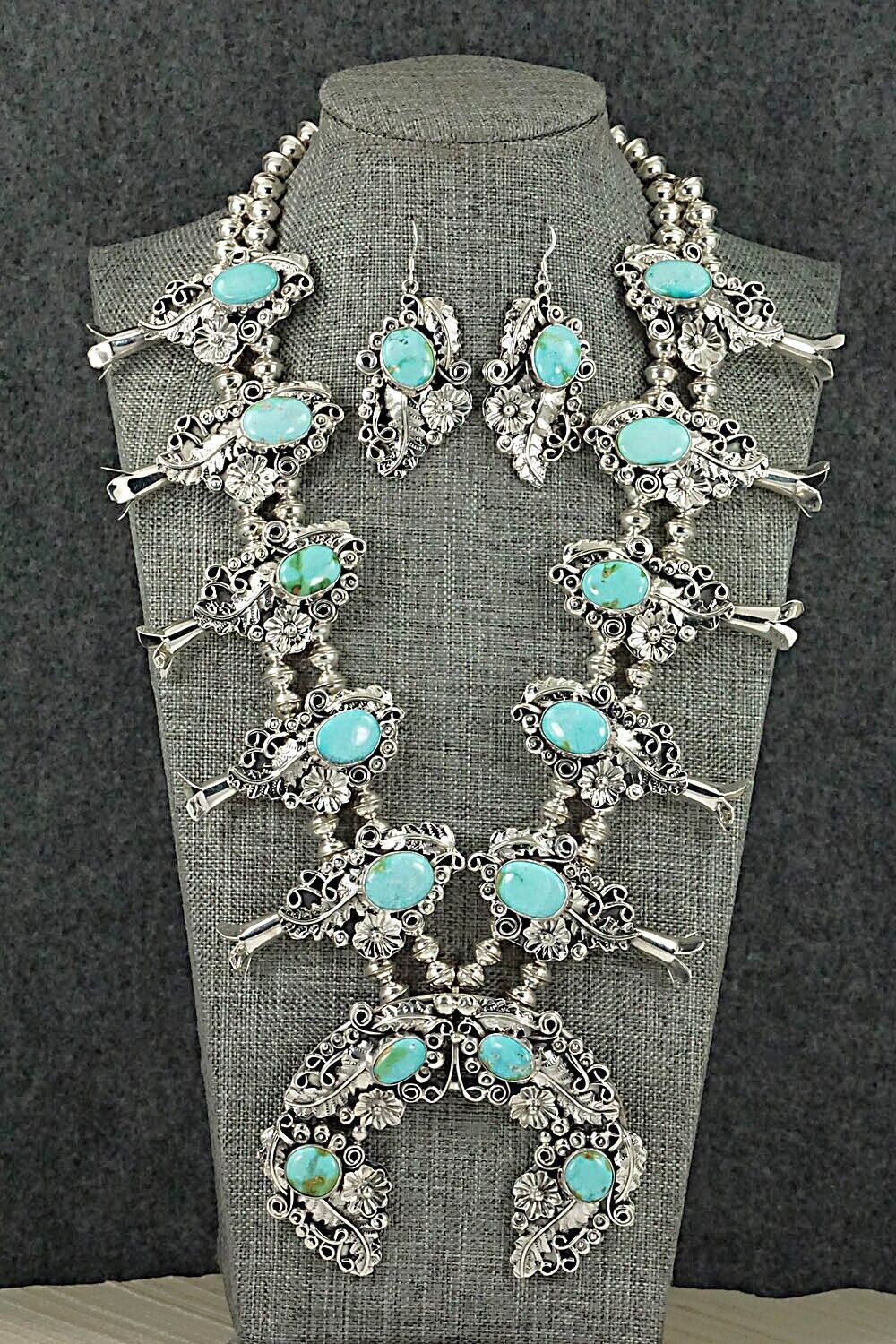 Turquoise & Sterling Silver Squash Blossom Set - Harry B. Yazzie