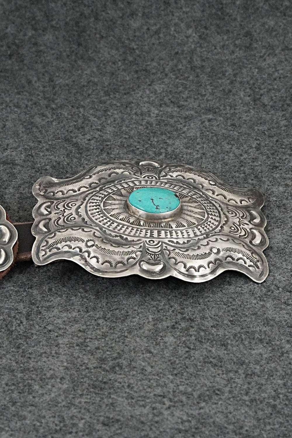 Turquoise, Sterling Silver & Leather Concho Belt - Dan Morgan