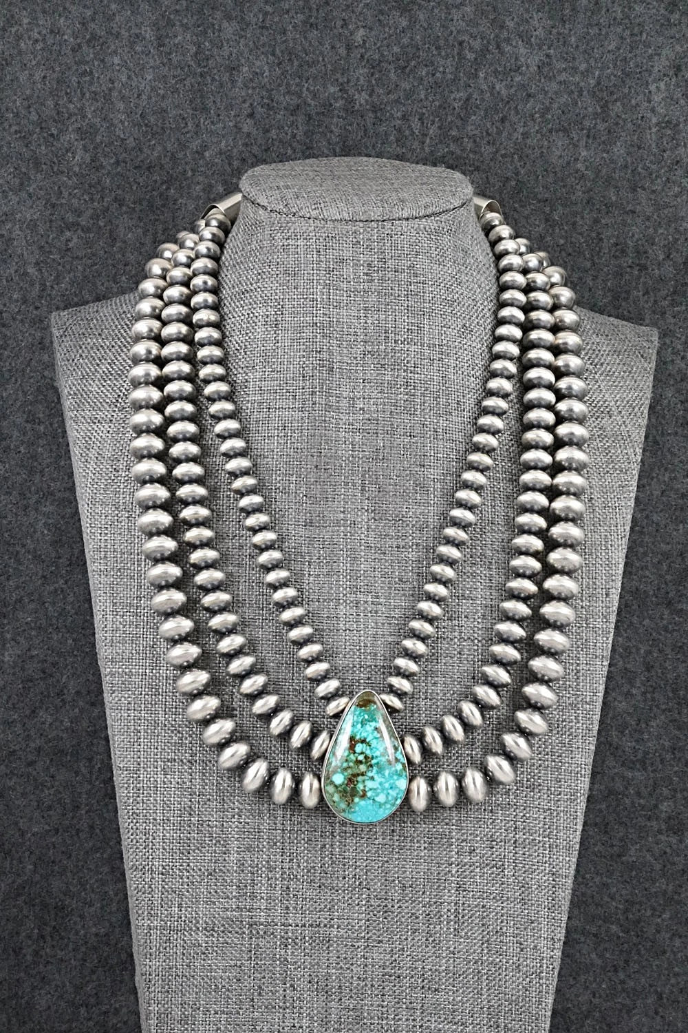 Turquoise & Sterling Silver Navajo Pearl Necklace - Gruber & Halwood