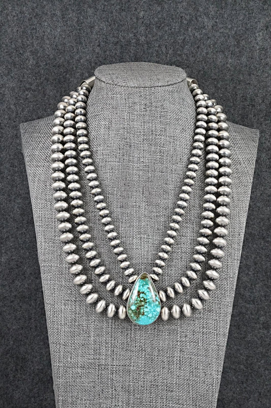 Turquoise & Sterling Silver Navajo Pearl Necklace - Gruber & Halwood