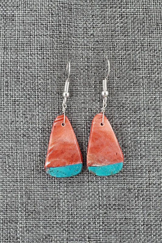 Spiny Oyster, Turquoise & Sterling Silver Earrings - Louise Pete