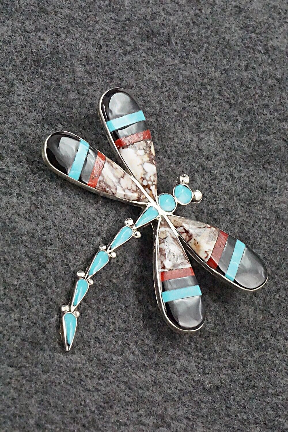 Multi Stone & Sterling Silver Inlay Pendant/Pin - Angus Ahiyite
