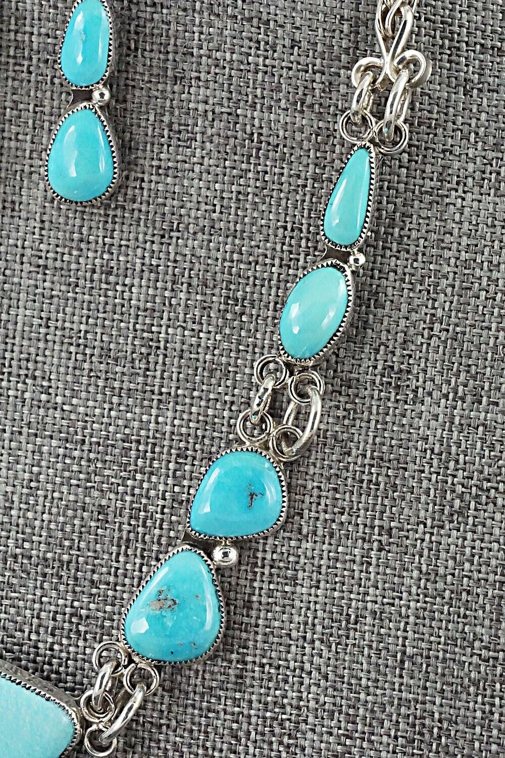 Turquoise & Sterling Silver Necklace and Earrings Set - Smokey Gchachu