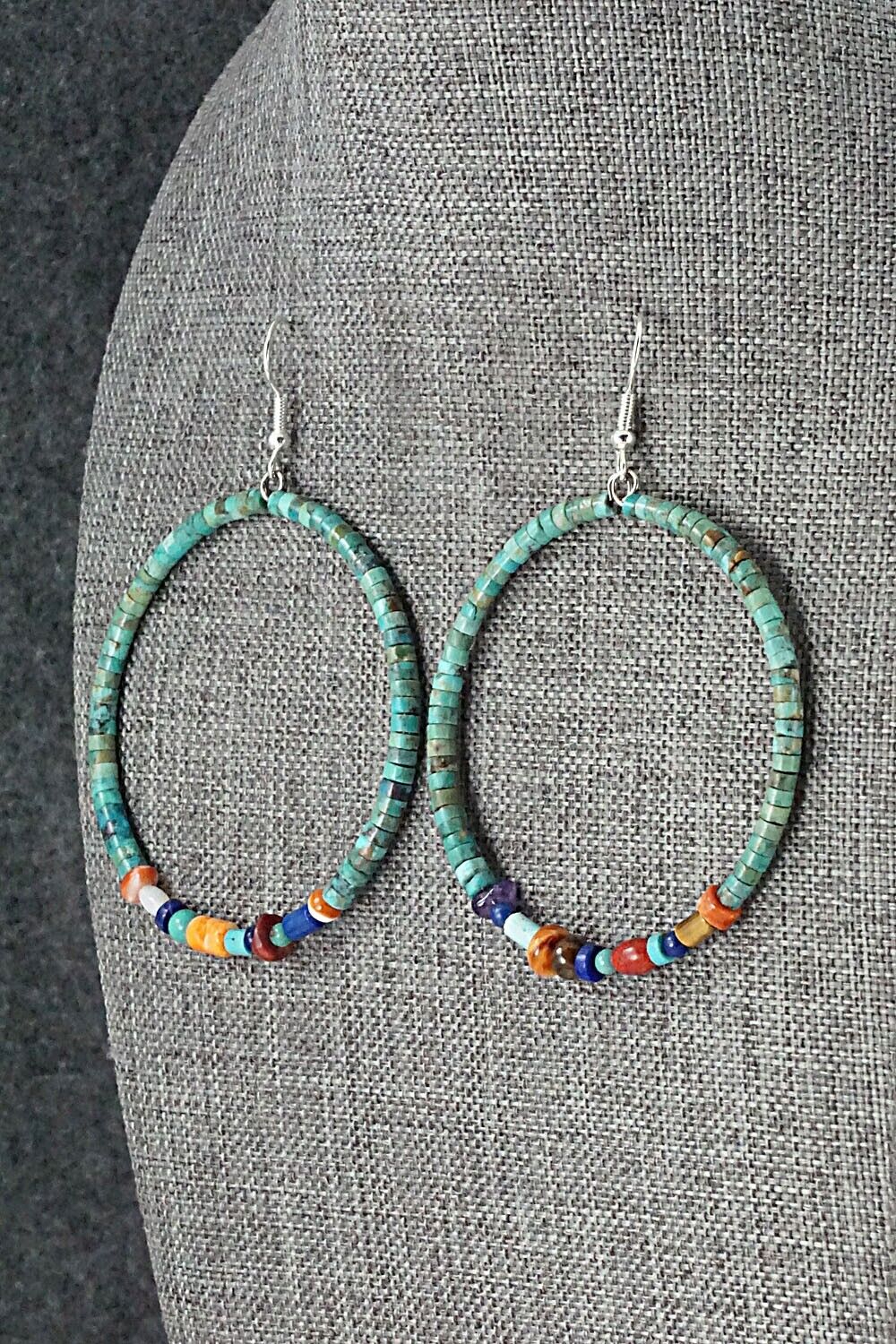 Multi Stone & Sterling Silver Hoop Earrings - Helen Tsosie