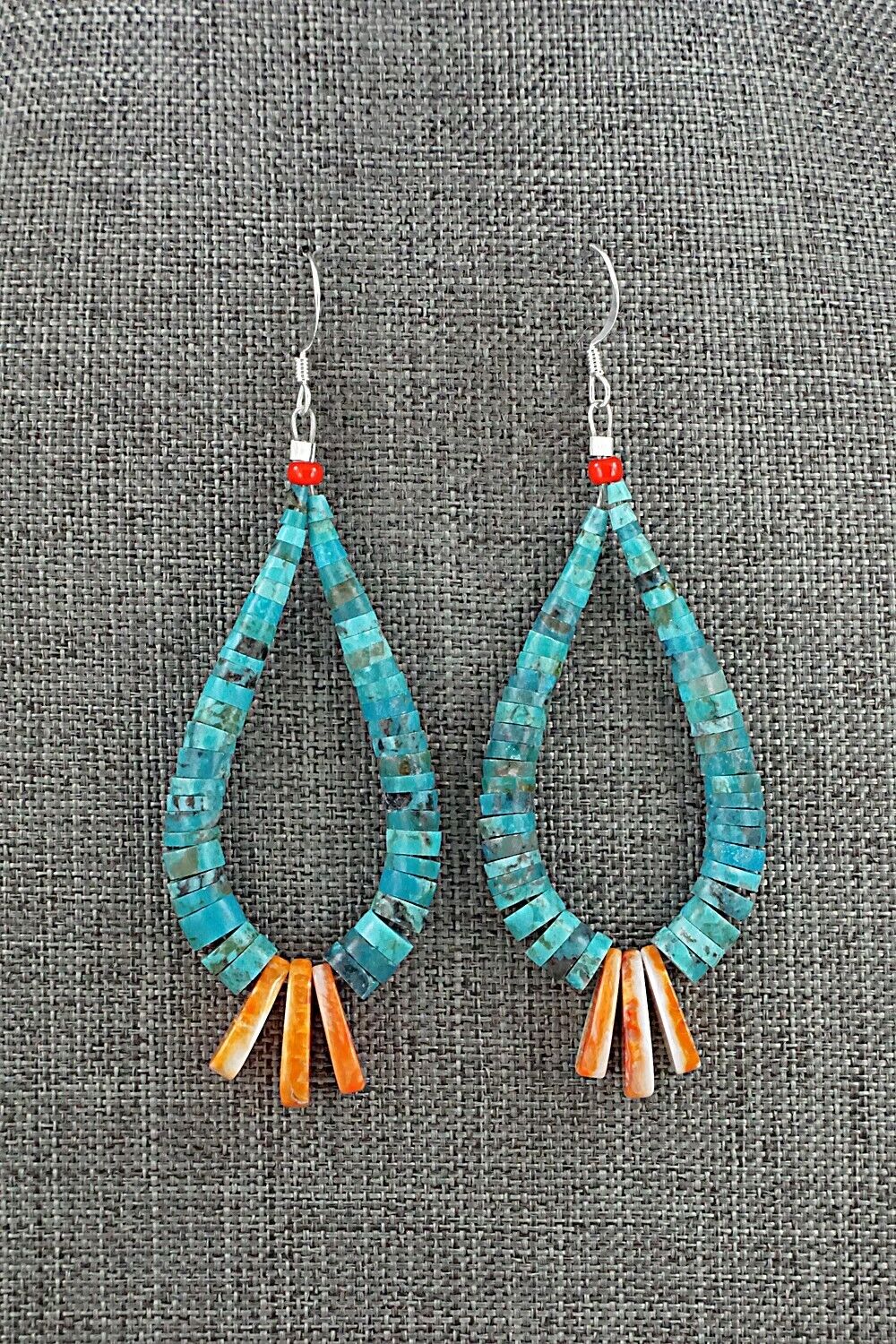 Spiny Oyster, Turquoise & Sterling Silver Earrings - Lupe Lovato