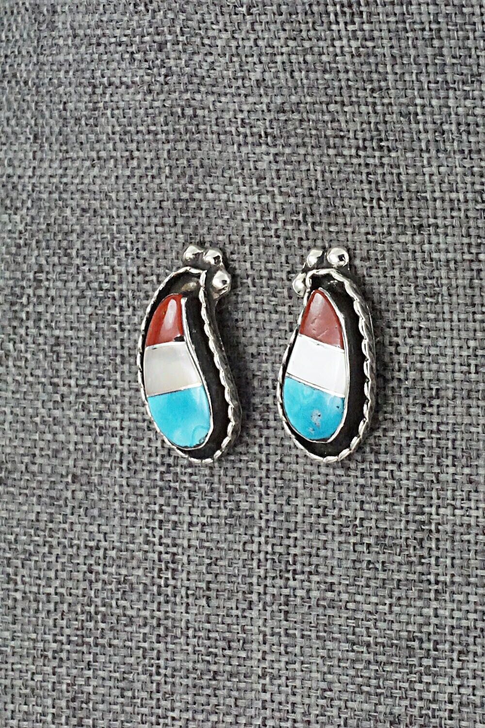 Turquoise, Coral, MOP & Sterling Silver Earrings - Susie Lowsayatee