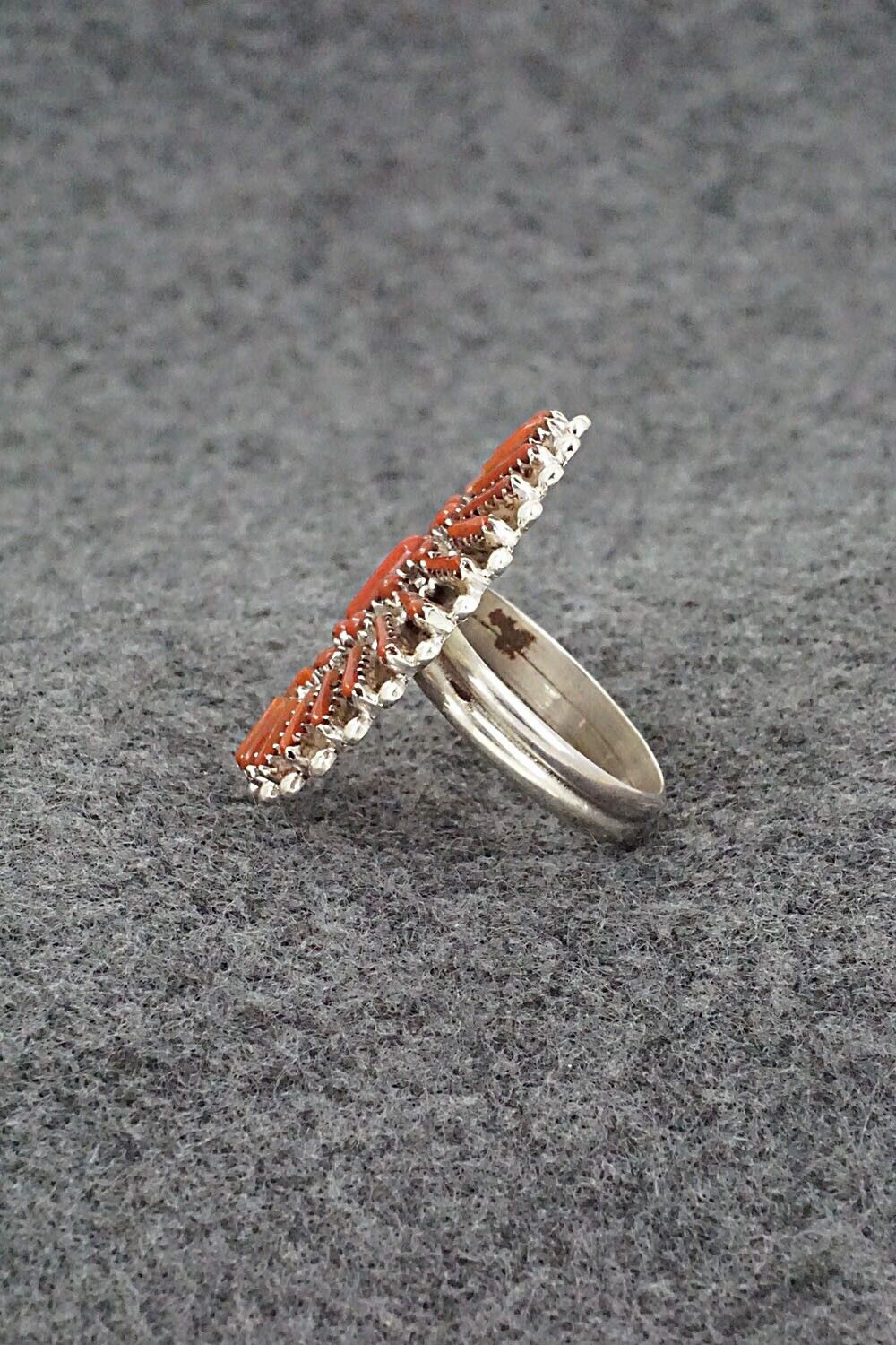 Coral & Sterling Silver Ring - Shirley Lahri - Size 7.5