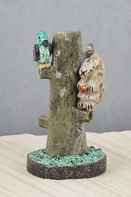 Squirrel and Bird Zuni Fetish Carving - Justin Natewa