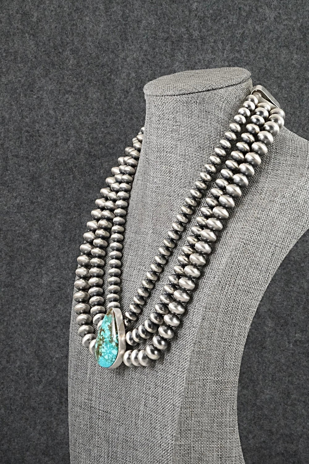 Turquoise & Sterling Silver Navajo Pearl Necklace - Gruber & Halwood