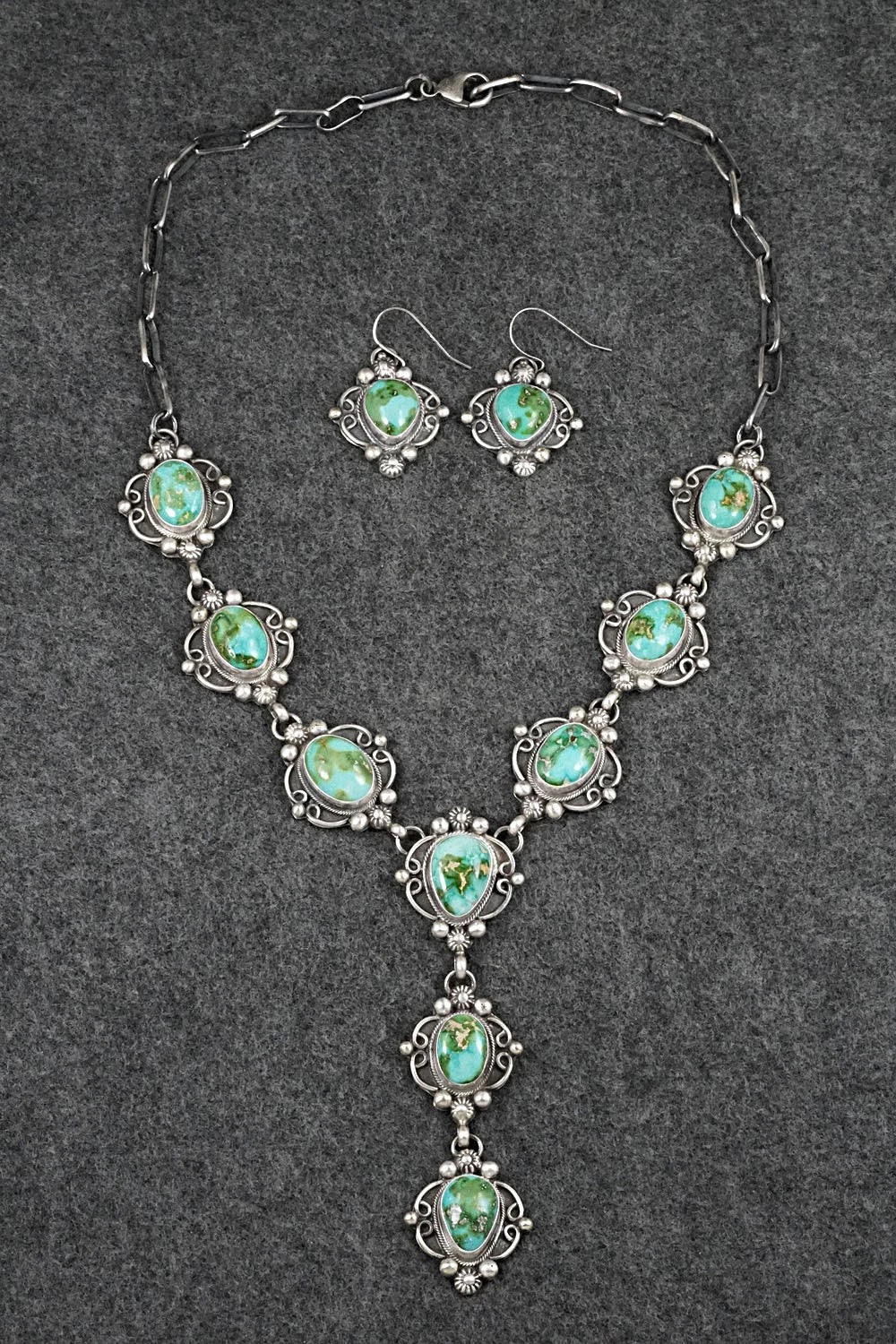 Turquoise & Sterling Silver Necklace and Earrings Set - Kathleen Livingston