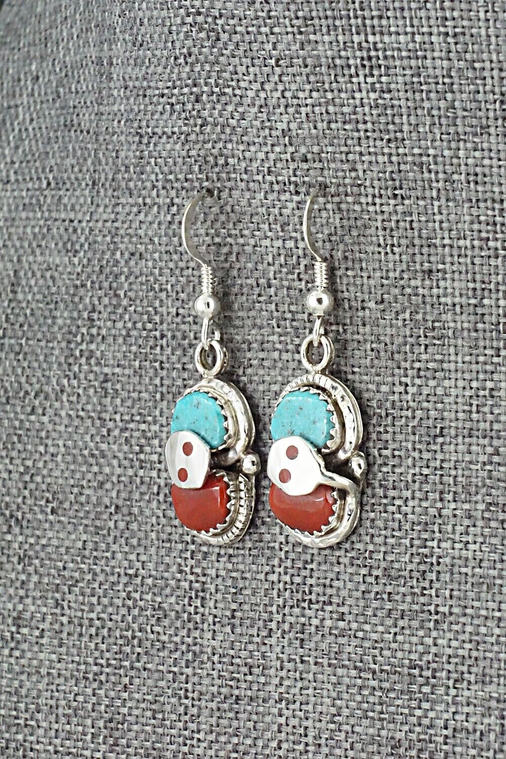 Turquoise, Coral & Sterling Silver Earrings - Joy Calavaza