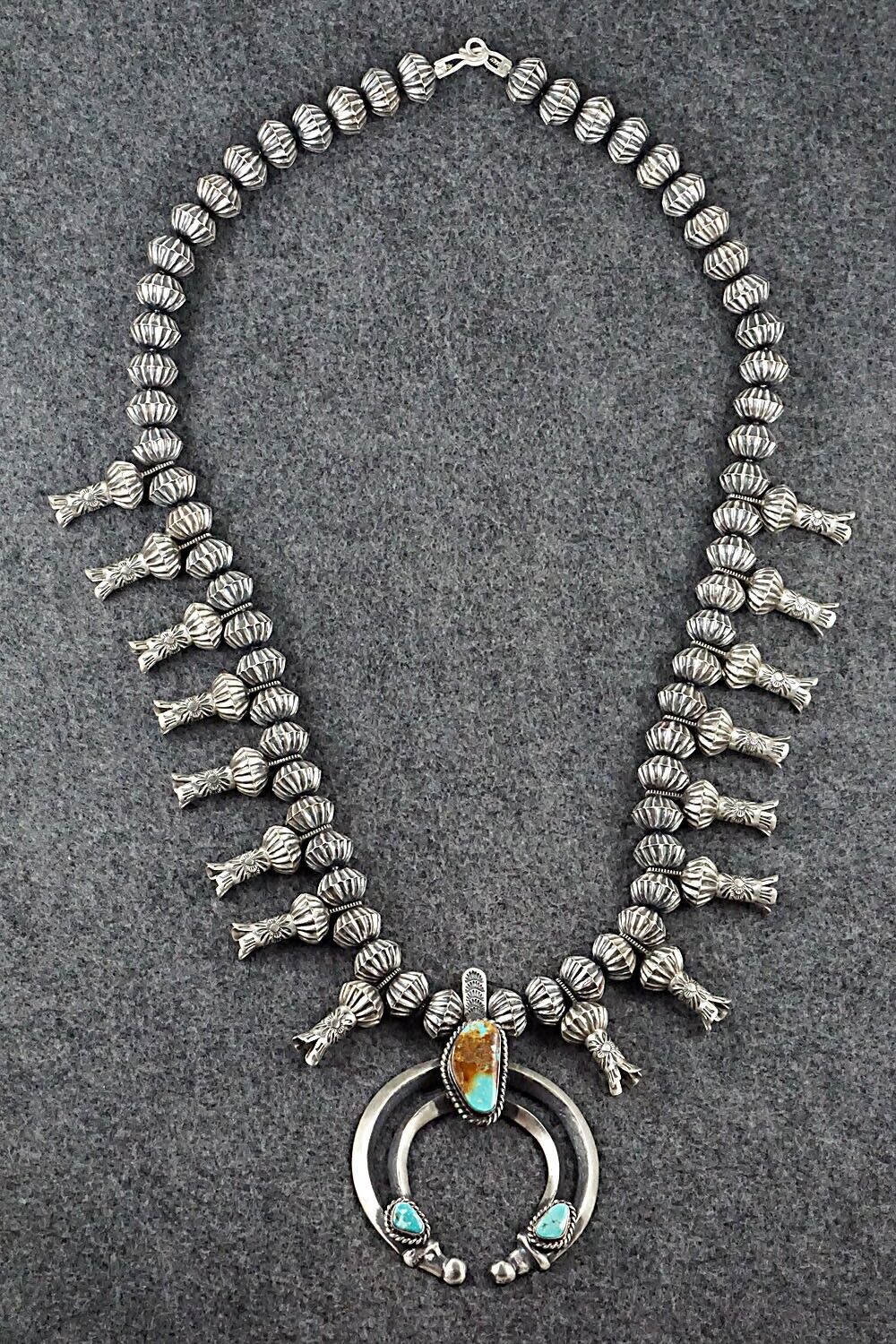 Turquoise & Sterling Silver Squash Blossom Necklace - Chris Hale