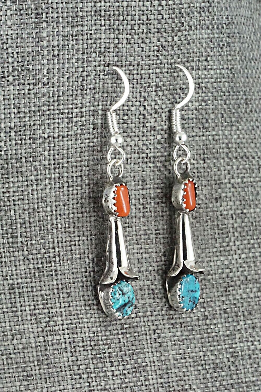 Turquoise, Coral & Sterling Silver Squash Blossom Set - Phil Garcia