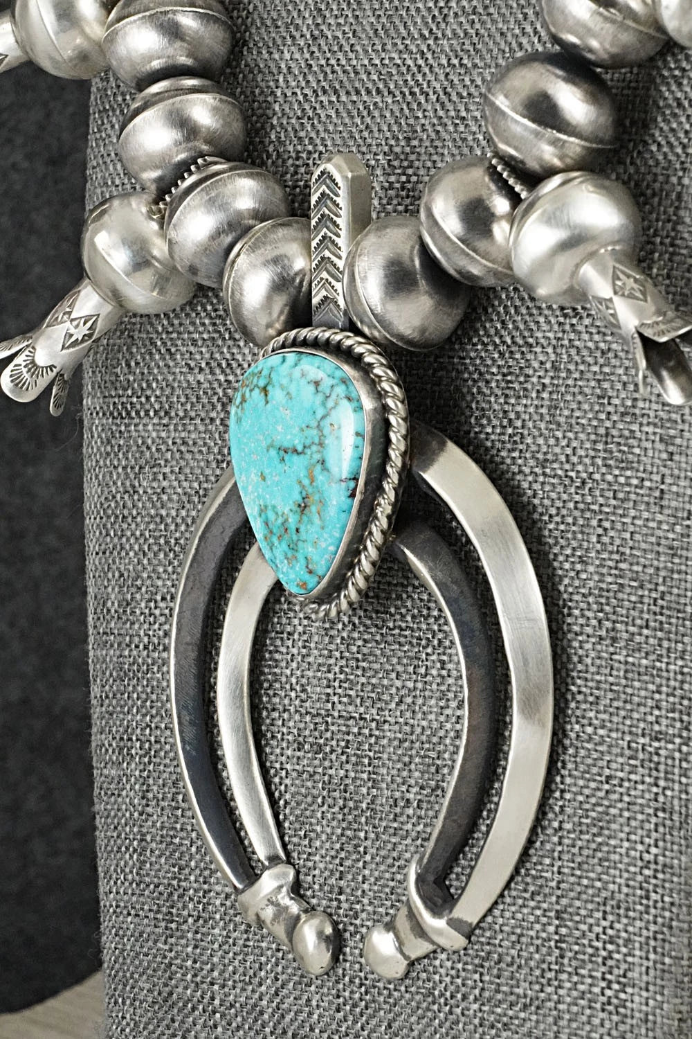 Turquoise & Sterling Silver Squash Blossom Necklace - Chris Hale