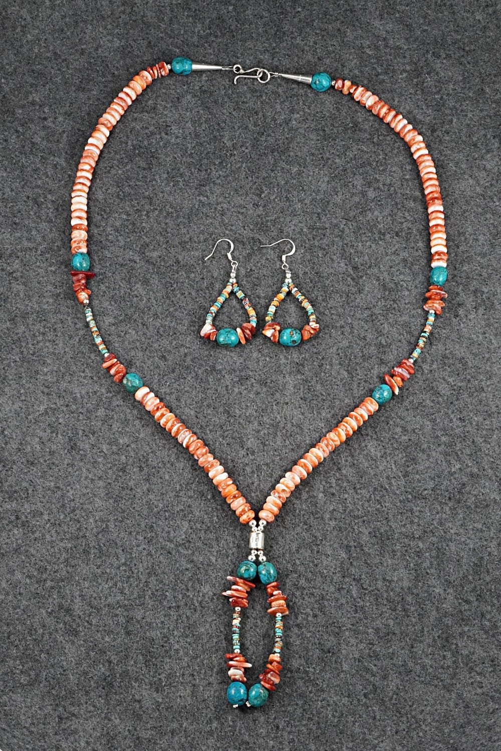 Spiny Oyster, Turquoise & Sterling Silver Necklace Set - Erika Brown