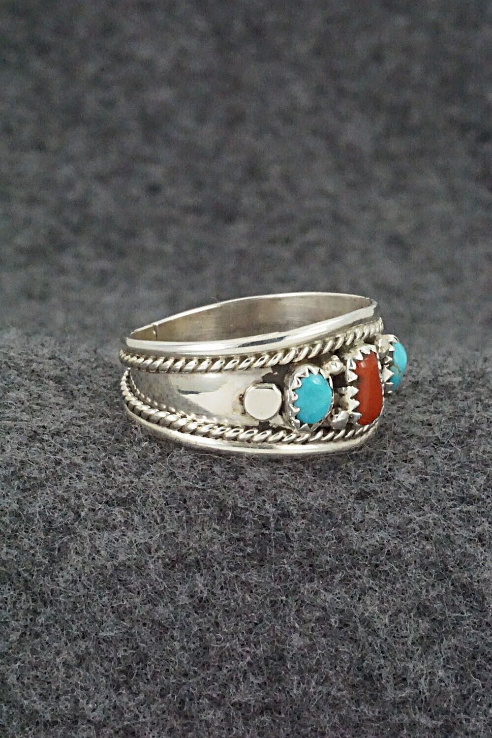 Turquoise, Coral & Sterling Silver Ring - Sondra Whitegoat - Size 11