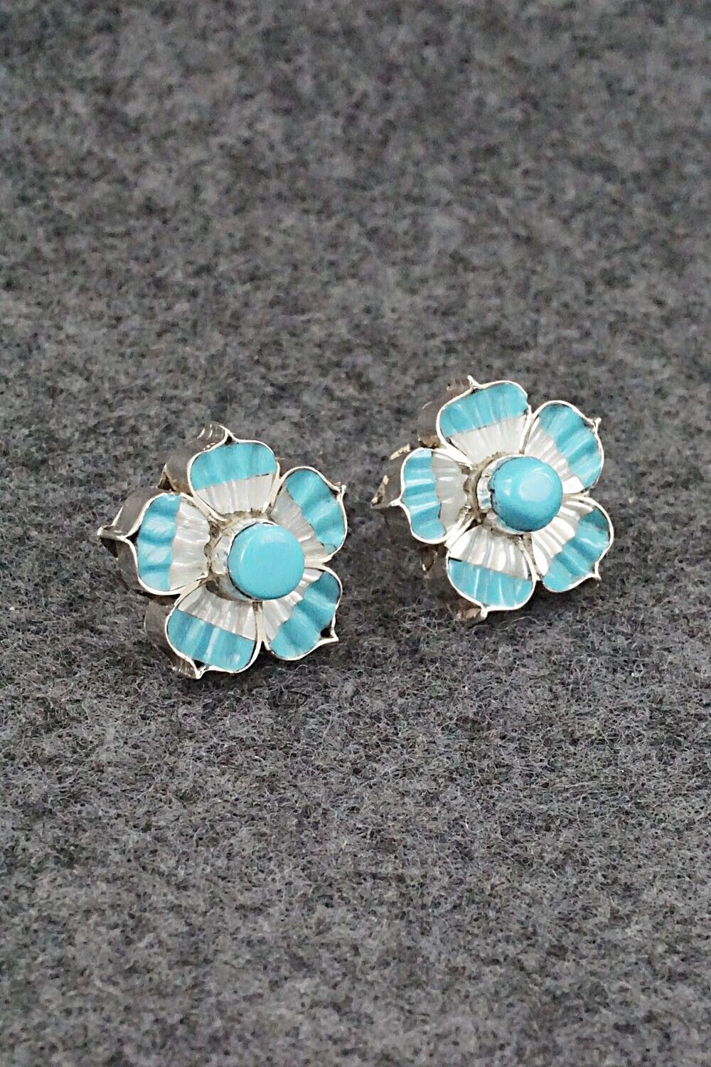 Turquoise, Mother of Pearl & Sterling Silver Earrings - Marsha Quam