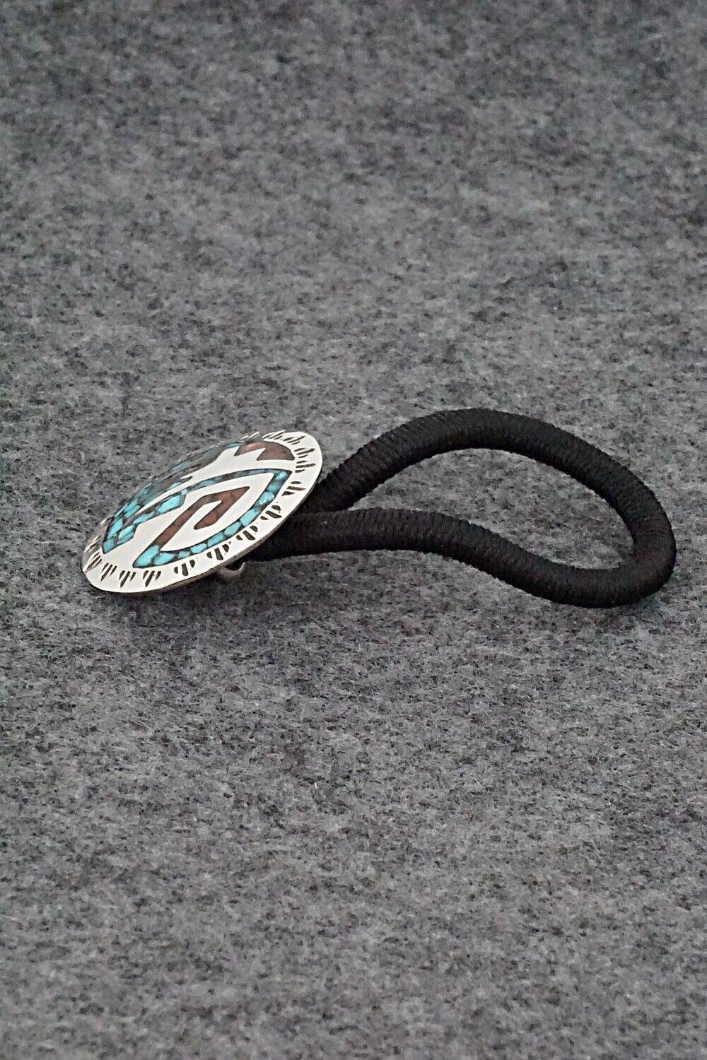 Turquoise, Coral & Sterling Silver Hair Tie - Joleen Yazzie