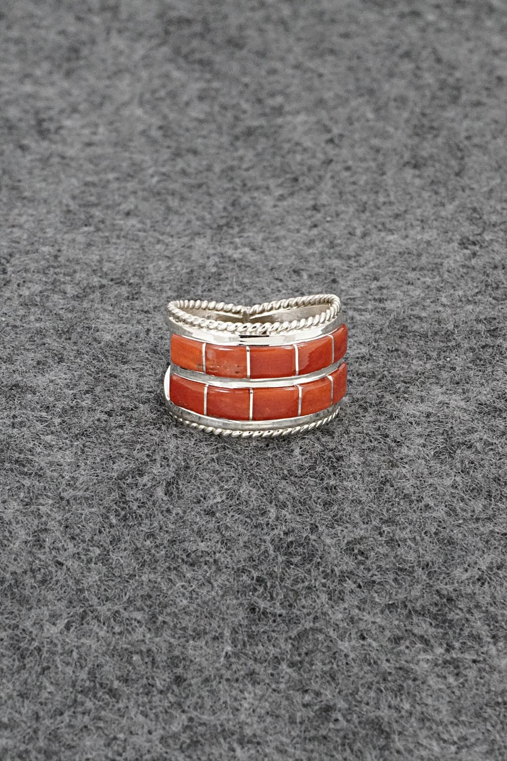 Coral and Sterling Silver Ring - Bruce Johnson - Size 6
